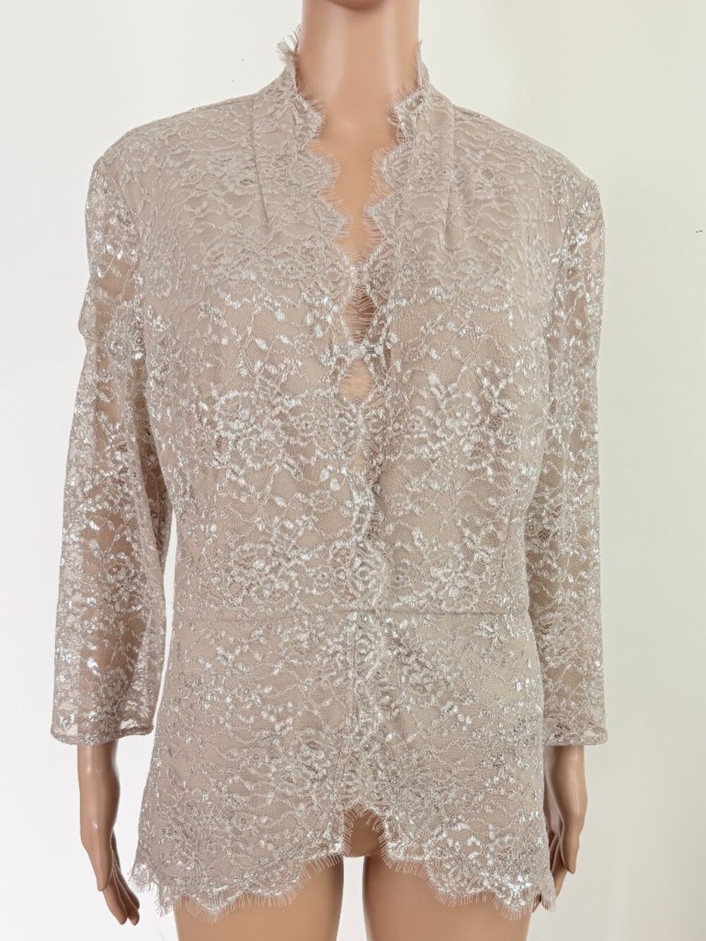 Alex Evenings Lace Champagne Taupe Formal Dressy Top Sparkly Sz Large - Picture 3 of 8